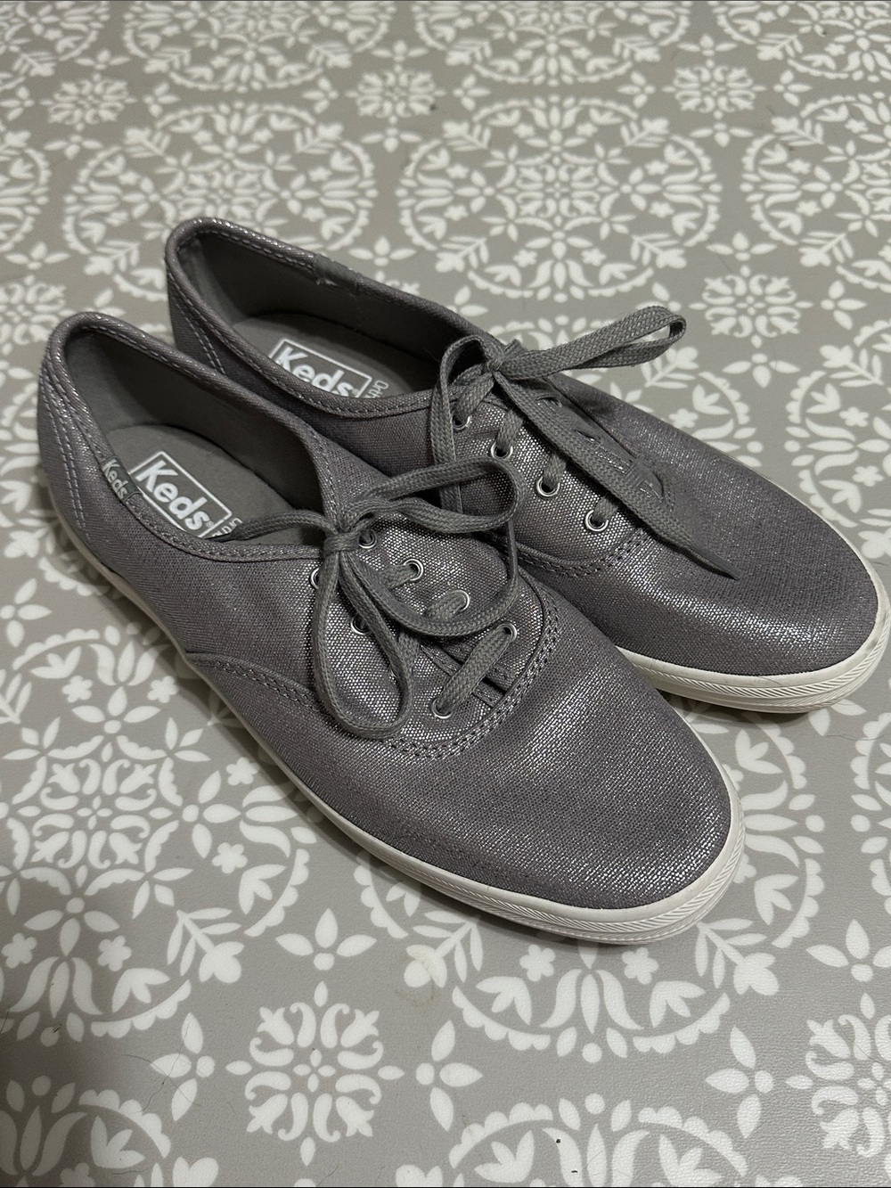 Keds Silver-Gray Canvas Lace-Up Sneakers